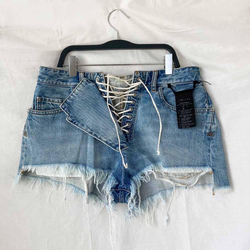 Unravel washed cotton denim lace up shorts - BOPF | Business of Preloved Fashion