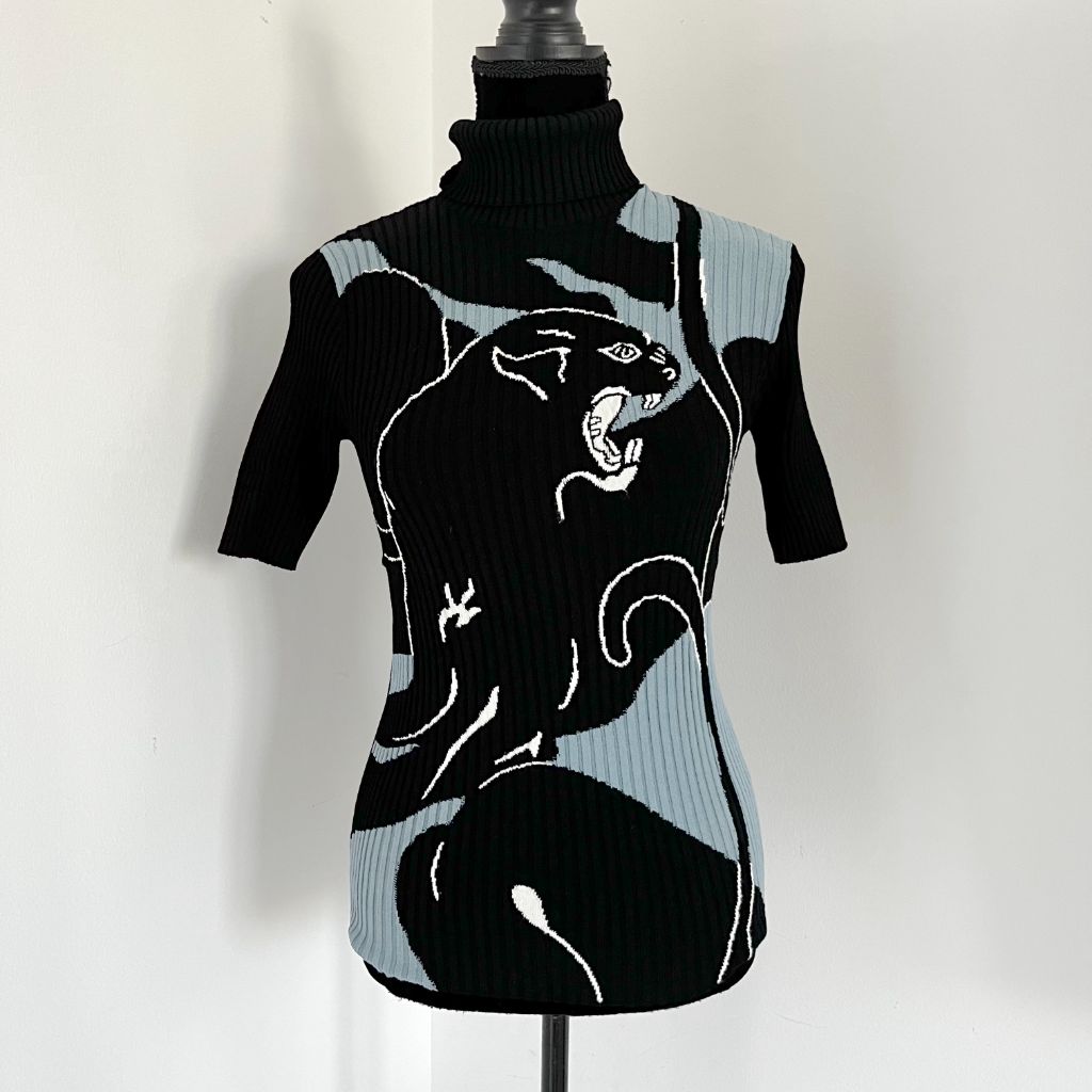Valentino Black and Grey Knitted Turtle Neck with Panther Print - BOPF | Business of Preloved Fashion