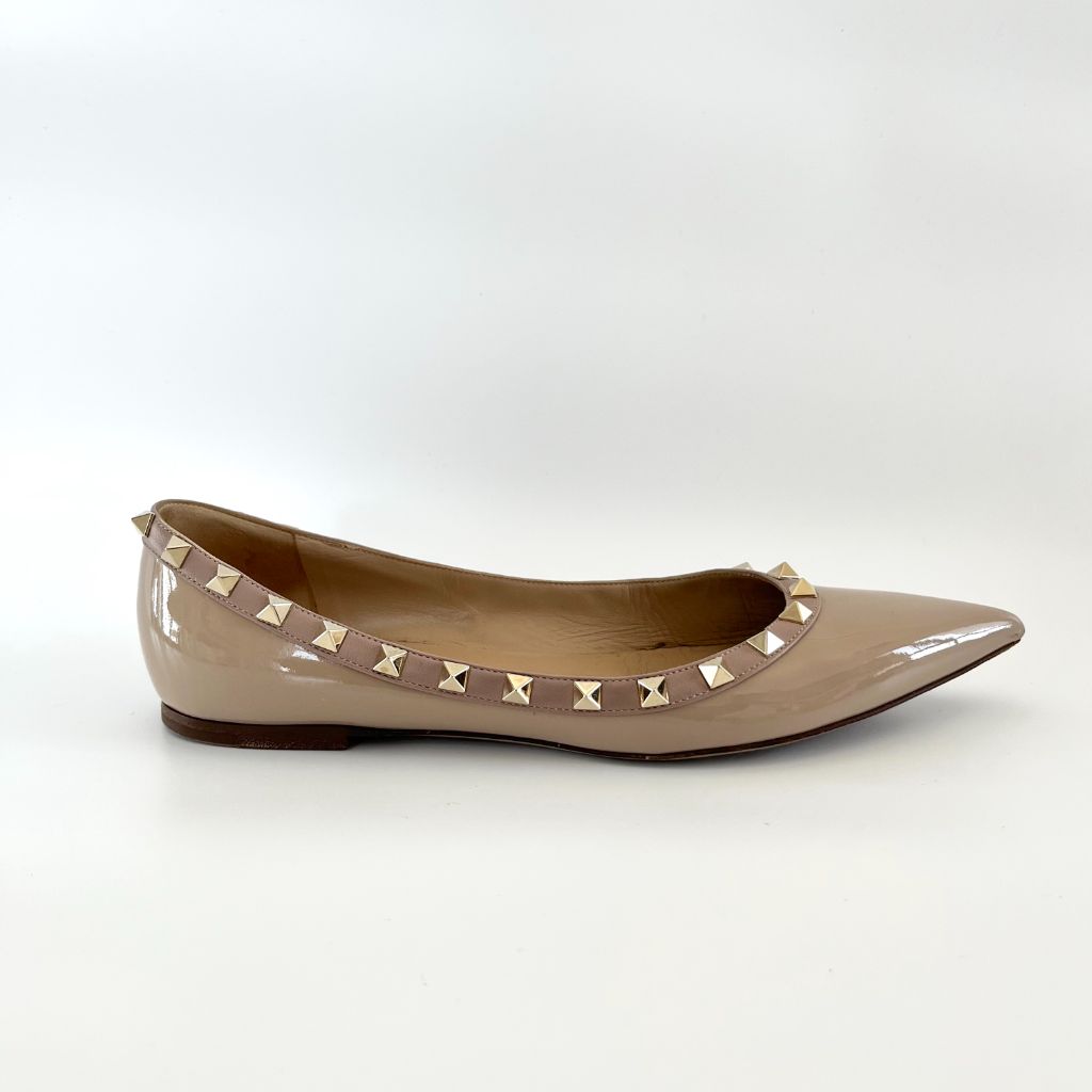 Valentino Nude Leather Pointed Toe Rockstud Flats, 39 - BOPF | Business of Preloved Fashion