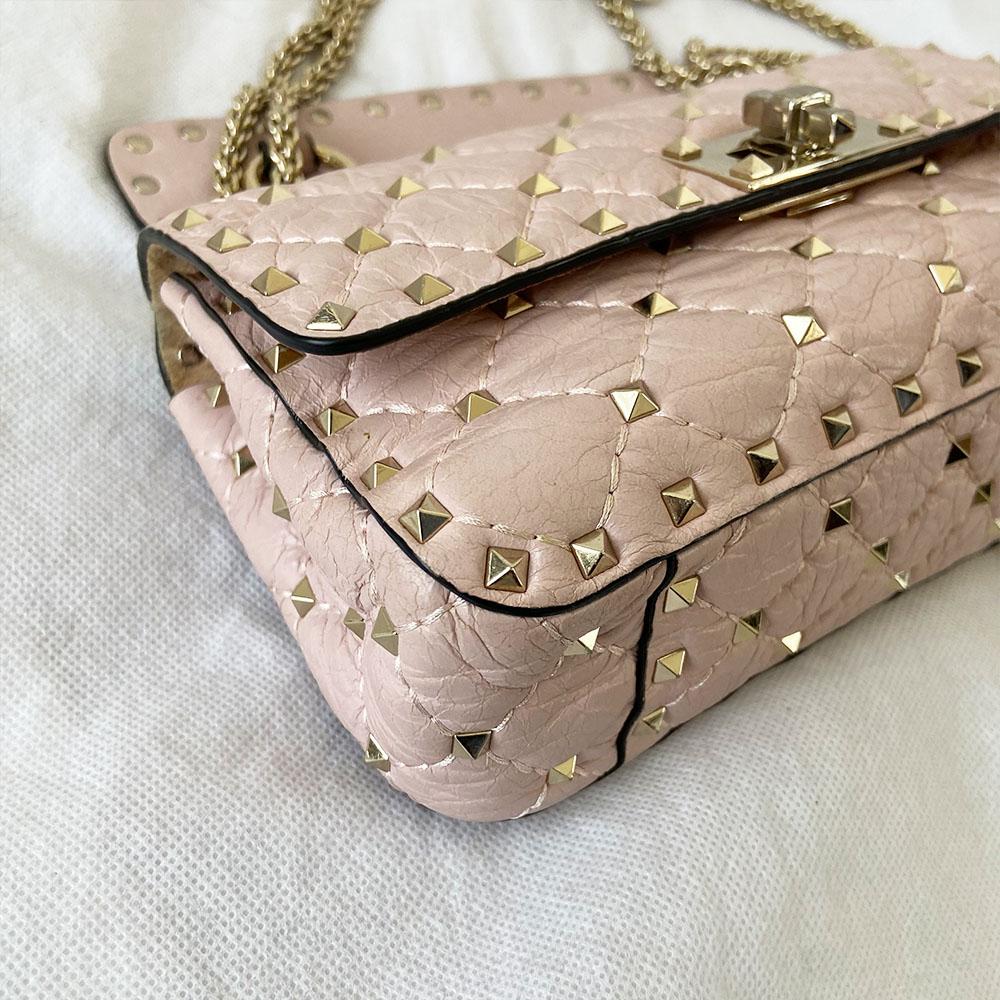 Valentino Old Rose Leather Small Rockstud Spike Top Handle Bag - BOPF | Business of Preloved Fashion
