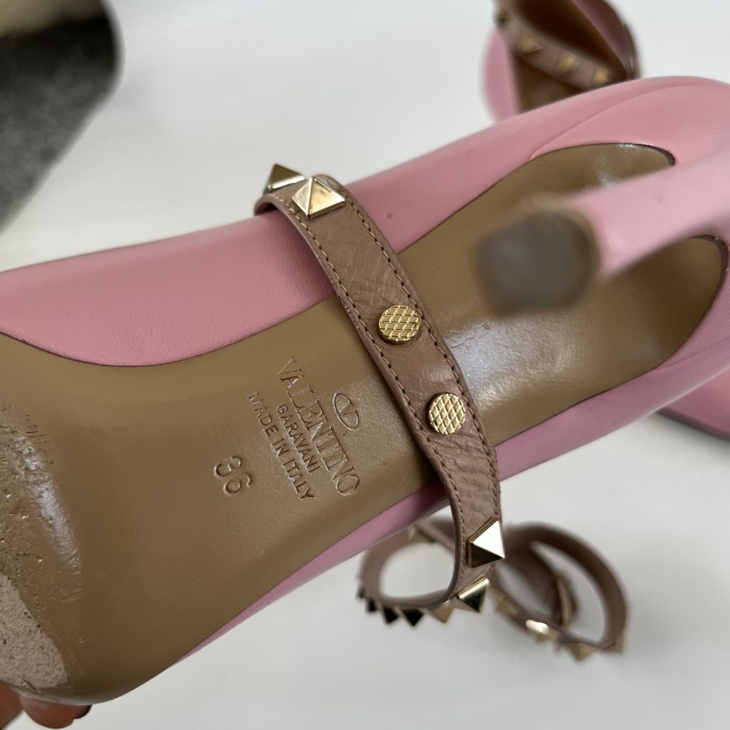 Valentino Pink Leather Rock-stud Ankle-Wrap Pumps, 36 - BOPF | Business of Preloved Fashion