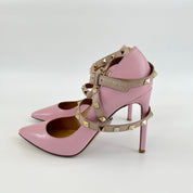 Valentino Pink Leather Rock-stud Ankle-Wrap Pumps, 36 - BOPF | Business of Preloved Fashion