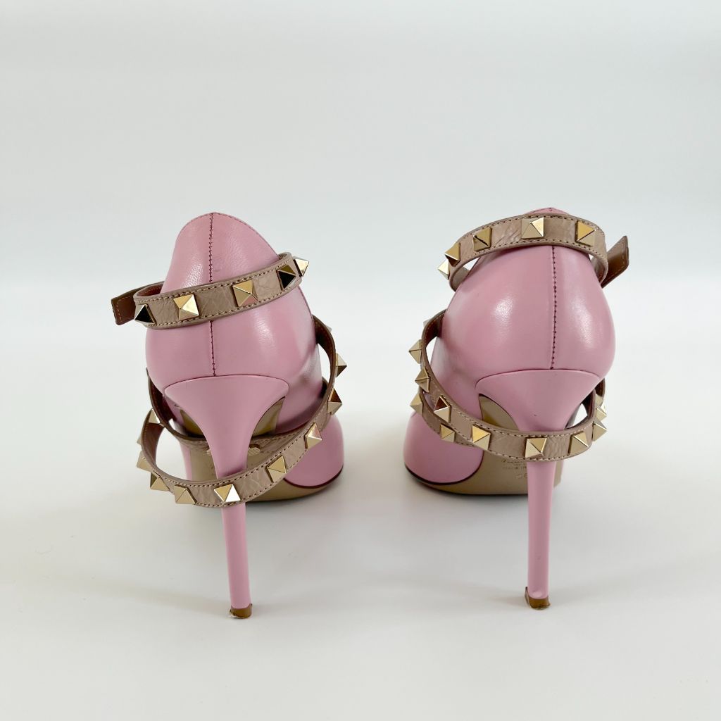 Valentino Pink Leather Rock-stud Ankle-Wrap Pumps, 36 - BOPF | Business of Preloved Fashion