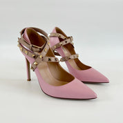 Valentino Pink Leather Rock-stud Ankle-Wrap Pumps, 36 - BOPF | Business of Preloved Fashion