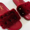 Valentino Red Mink Fur Rock-stud Flat Slides, 38 - BOPF | Business of Preloved Fashion