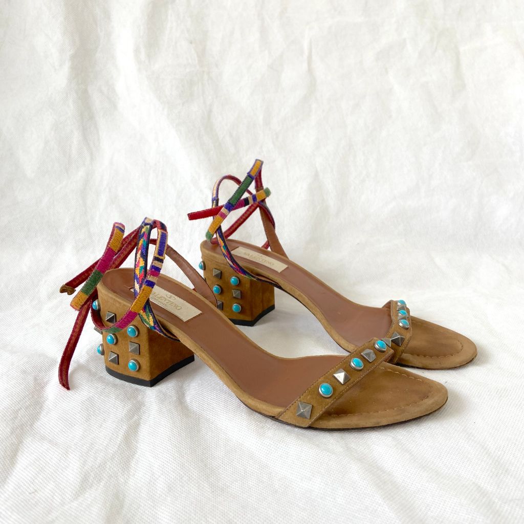 Valentino Rock-stud sandals embroidered ankle straps, 37 - BOPF | Business of Preloved Fashion