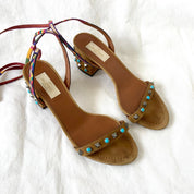 Valentino Rock-stud sandals embroidered ankle straps, 37 - BOPF | Business of Preloved Fashion