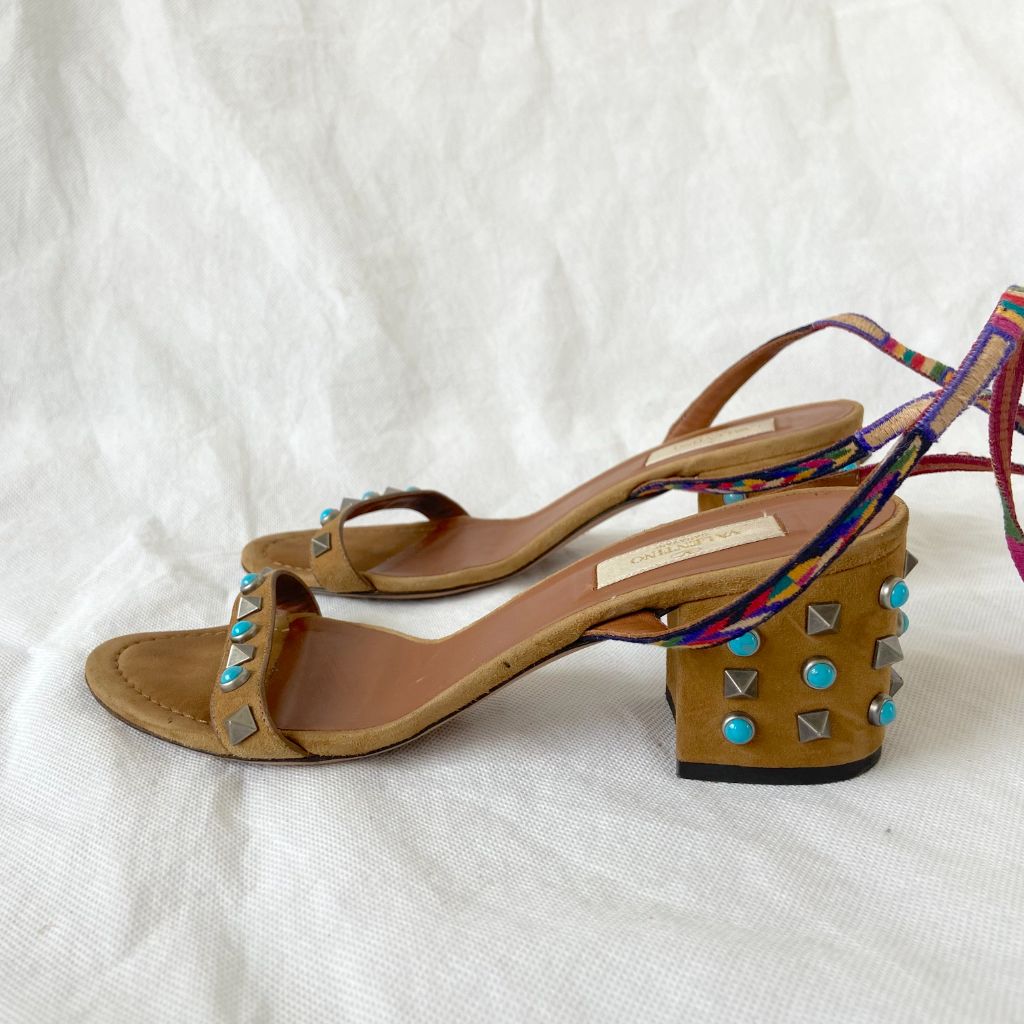 Valentino Rock-stud sandals embroidered ankle straps, 37 - BOPF | Business of Preloved Fashion