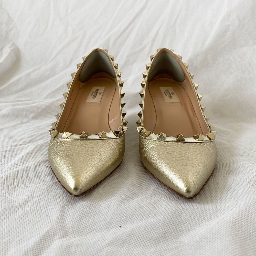 Valentino rockstud light gold wedge shoes, 37 - BOPF | Business of Preloved Fashion