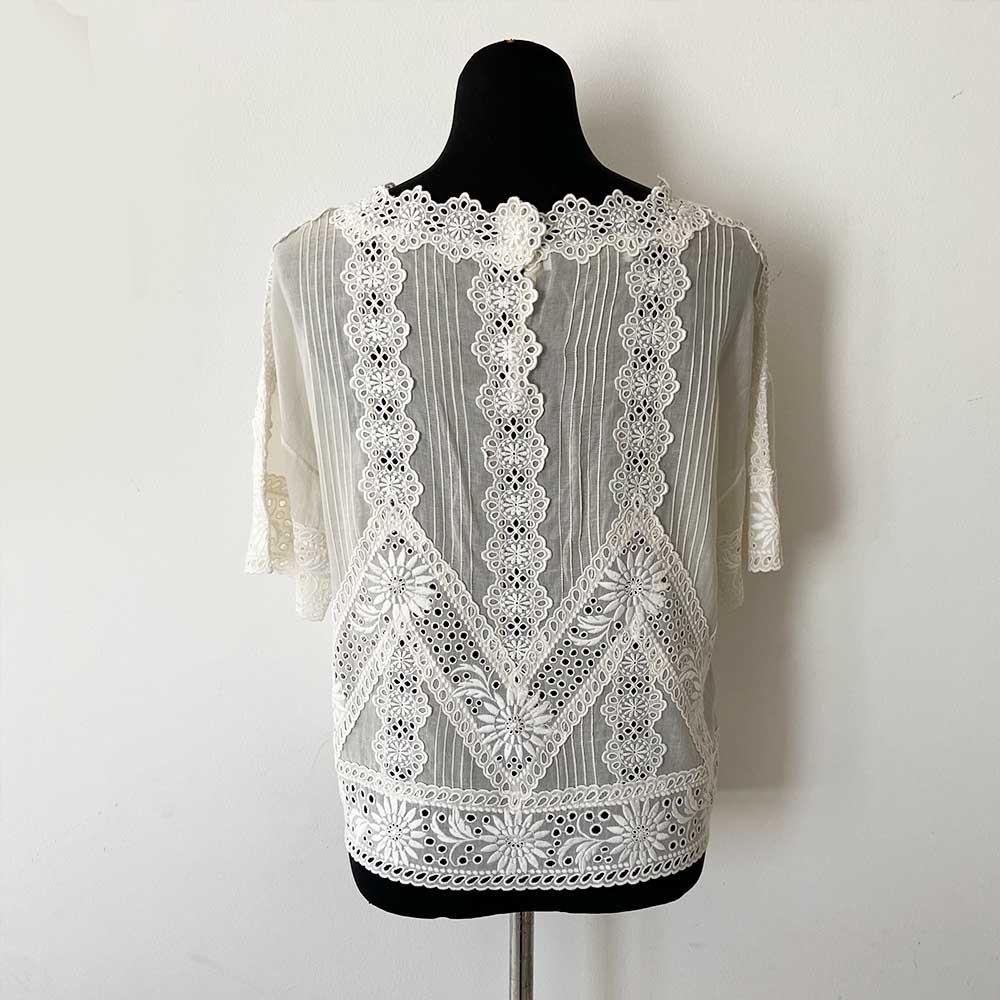Valentino white sheer floral embroidered short sleeve blouse - BOPF | Business of Preloved Fashion
