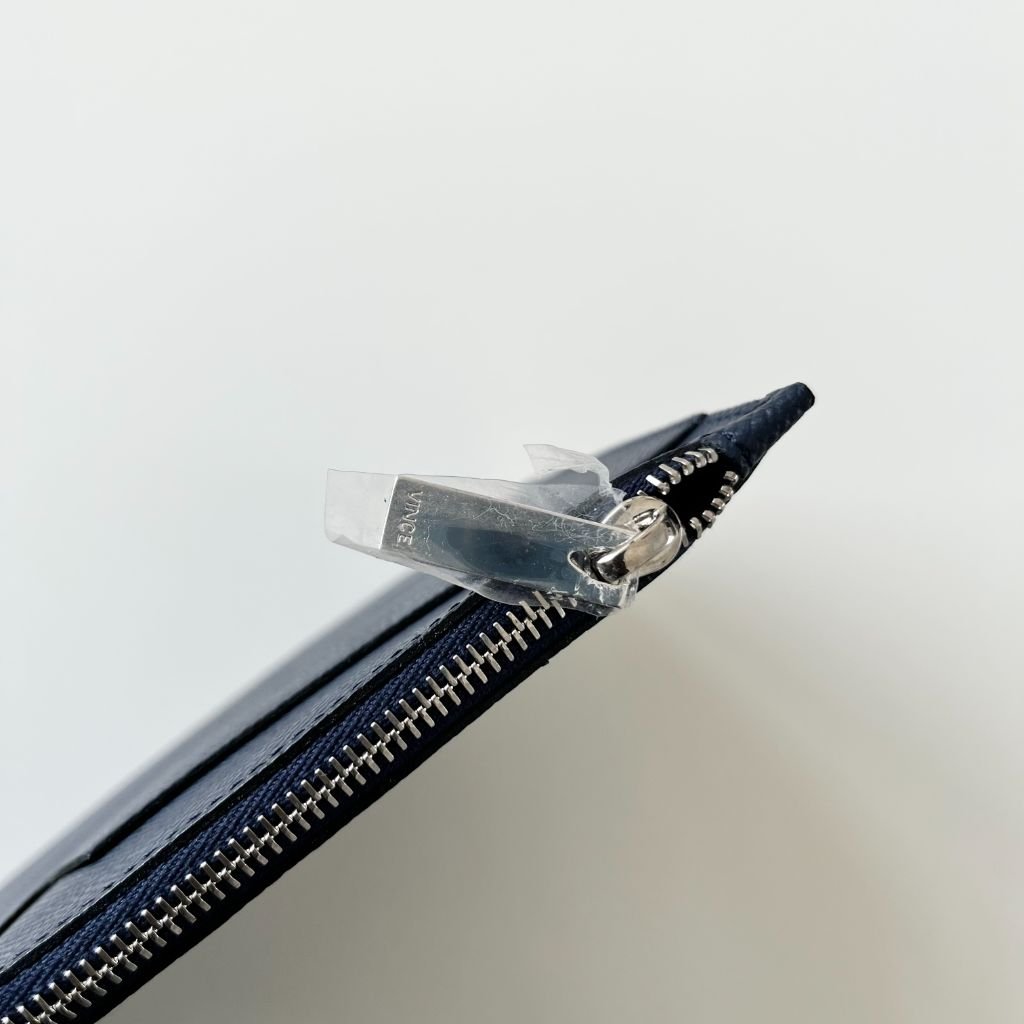 Vince Dark Blue Textured Leather Zip Wallet - BOPF | Business of Preloved Fashion