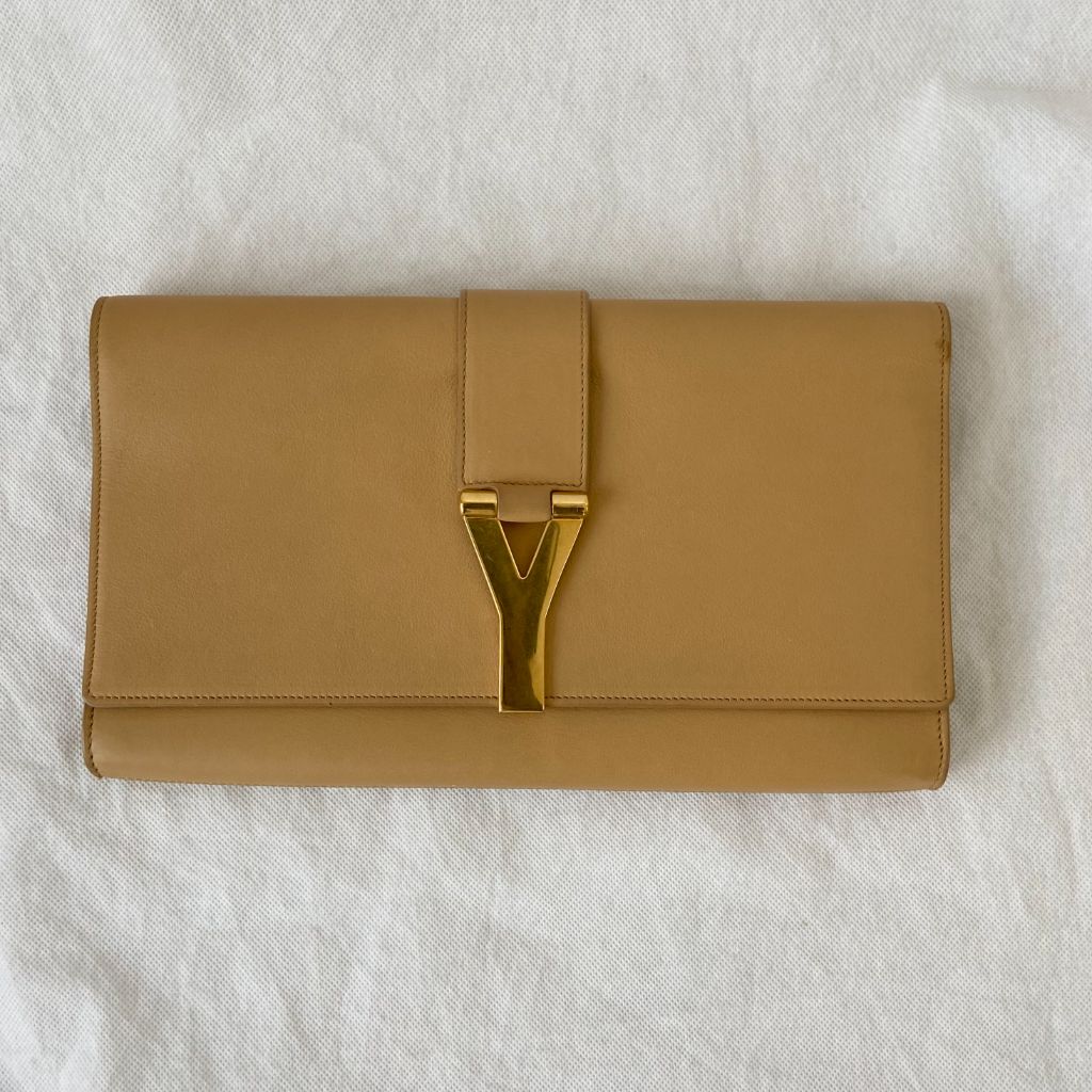 Yves Saint Laurent Nude Calfskin Leather Ligne Y Clutch Bag - BOPF | Business of Preloved Fashion